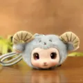 Carino ciondolo piccola pecora in peluche vinile, soffice bambola agnello borsa charm e portachiavi. - Circa 9 cm / Grigio
