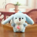 Cute blue long-ear rabbit plush toy pendant, soft fluffy doll for bag and keys decor. - About 12cm / Blue