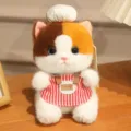 Simatico Gatto Calico Peluche Portachiavi Cappello da Cuoco Bambola Ciondolo Regalo di Compleanno - Ciondolo Peluche Gattino / Circa 18cm Autorizzato / Patchwork Marrone