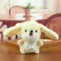 Cute plush rabbit keychain with pearl necklace, soft big ear bunny toy variant for bags. - About 12cm / Cream
