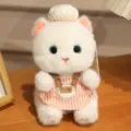 Simpatica bambola di peluche gatto soffice con cappello da cuoco e grembiule, regalo perfetto per bimbe. - Ciondolo Peluche Gattino / Circa 18cm Autorizzato / Bianco