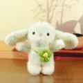 Cute white plush rabbit keychain with green flower pendant for backpack bag charm toy. - L-Beige / About 15cm
