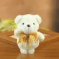 Cute white plush teddy bear pendant with yellow plaid bow, soft bag keychain charm doll. - 13cm / Yellow Silk Scarf