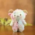 Süßes Pastell Plüsch Lamm Spielzeug mit Perlen Herz Halskette, flauschiger Taschenanhänger. - Ca. 15cm / Patchwork Rosa