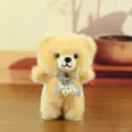 Cute fluffy teddy bear plush pendant, light yellow keychain and bag charm with bow - Yellow / 12cm