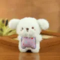 Süßer weißer Plüschhund Puppenanhänger mit lila Latz, weiches Spielzeug Schlüsselanhänger. - Weißer Welpe / Etwa 11cm