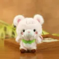 Cute pink plush bear toy pendant with green collar and brown feet, perfect kawaii bag charm or gift. - Pink / About 12cm