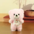 Cute pink plush bear bag pendant keychain fluffy toy doll with pearl bow accessory. - Pink / 12cm