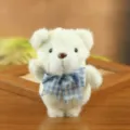 Cute white plush teddy bear keychain with blue plaid scarf bag charm for women and kids. - 13cm / Blue Scarf
