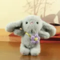 Cute grey plush bunny rabbit toy pendant with flower charm soft fluffy doll bag keychain. - Grey / About 15cm