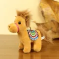 Grazioso portachiavi in peluche di cavallo marrone, criniera soffice e sella colorata borsa. - Stile Sella Marrone Chiaro