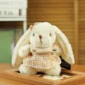 Cute plush rabbit toy with plaid dress and long ears, soft stuffed doll gift for kids. - About 15cm / Pink