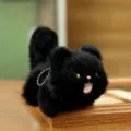 Fluffy black cat plush keychain, cute stuffed animal bag charm pendant toy for kids. - 8cm / Black