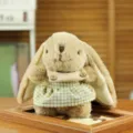 Cute plush rabbit toy with green checkered dress long ears soft stuffed animal doll gift for kids. - About 15cm / Green