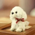 Cute white plush teddy dog toy with red bow tie fluffy puppy stuffed doll ornament - Teddy Dog (01) / 12cm / Off White