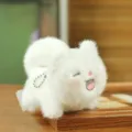 Cute white fluffy cat plush keychain soft stuffed animal bag charm toy for kids birthday gift - 8cm / White