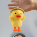 Cute yellow duck plush keychain with mini straw hat bag charm soft doll toy detail - Yellow / 13cm