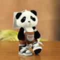 Cute plush panda keychain toy with brown overalls and sneakers bag hanging ornament doll gift. - Light Coffee Overalls With Shoes Style / 14cm (Jointed)