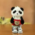 Cute panda plush toy doll keychain with red overalls and mini canvas shoes for bags. - Red Overalls With Shoes Style / 14cm (Jointed)
