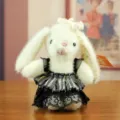 Cute plush bunny rabbit toy pendant with black lace gauze skirt soft doll keychain. - Approx. 16cm / Black