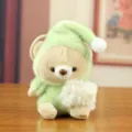 Cute plush bear keychain pendant wearing green sleep hat soft stuffed doll bag ornament - Green