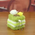 Green cake plush toy keychain pendant with flowers and cute smile tag for bag charm. - Height About 8cm / Green