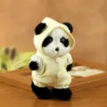 Cute plush panda toy wearing a yellow hoodie, soft jointed doll pendant for bag charm. - Yellow Pajamas Style / 14cm (Jointed)