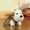 Cute brown and white plush puppy doll keychain pendant, soft fluffy bag decoration accessory. - White / Around 10cm