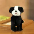 Cute black and white jointed puppy plush toy keychain fluffy bag charm doll pendant - Bare Style / About 14cm Movable Joints / Black
