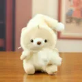Cute nightcap bear plush toy keychain, soft plush doll pendant for bags and keys, adorable design. - Beige