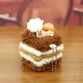 Cute plush cake keychain variant, brown and white multi-layer pastry design with flowers. - Height About 8cm / Brown