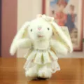 White plush bunny toy pendant with floral gauze skirt, cute rabbit bag charm and keychain. - Approx. 16cm / Light Green