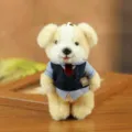 Lindo llavero de cachorro de peluche con ropa, suave dije de bolso de peluche para niños y niñas. - Estilo de Ropa / Aproximadamente 14cm Articulaciones Móviles / Amarillo Crema