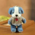 Lindo llavero de perro de peluche azul, dije de bolso de cachorro con chaleco y corbata. - Estilo de Ropa / Aproximadamente 14cm Articulaciones Móviles / Azul