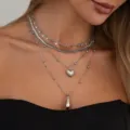 Collier argenté multicouche avec pendentifs en forme de goutte et de cœur pour femmes. - Style K Blanc (07375)