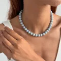 Sommer Freizeit bunte Perlen Halskette, hellblaue glitzernde Perlen Damen Kette Schmuck. - Halskette (0115) / Graublau