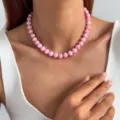 Sommer lässige rosa Perlenkette für Damen vielseitige bunte kurze Kragenkette Schmuck - Halskette (0115) / Hellrosa