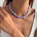 Sommer lässige lila Perlen Halskette für Damen, stilvoller kurzer Schlüsselbeinketten Schmuck. - Halskette (0115) / Hellviolett