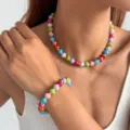 Buntes Perlen Halskette und Armband Set, modischer Sommerschmuck für Damen Variante. - Set (0051) / bunt