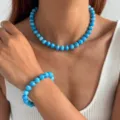Blaues Perlenketten und Armband Set fur Damen Sommer Mode modische Schmuck Accessoires. - Set (0051) / Saphirblau