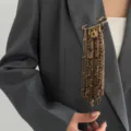 Chic multi-strand tassel brooch pin for women, vintage style statement jewelry accessory. - Gold Sun Star Gem Style (00396)