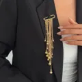 Gold chain tassel safety pin brooch for women, elegant fashion clothing accessory pin. - Gold Metal Ball Style (00382)