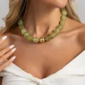 Collana di perle in resina marmo verde con ciondolo sfera d oro gioielli da donna - Collana-Verde