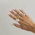 European style fashion gold ring set with pearls, chic irregular stacked finger jewelry for women. - Irregular Pearl Ring Sets (07130) / Gold