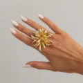 Exquisite gold statement floral ring for women, bold asymmetric design, perfect for party wear. - Light Gold-01002 Ring