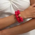Elegante bracciale con perline in resina rosa con sfera d'oro gioiello di moda doppio strato - Braccialetto-Magenta