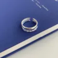Silver open ring closeup showing double band design with smooth and braided texture details. - Double-Layer Smooth Twist Braid Style (JZ7879)