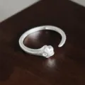 Close-up detail of silver paw print ring with sparkling stone accents and matte finish texture. - Small Animal Paw Print Matte Style (JZ7893)
