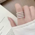 Silver multi-layer line ring for women, minimalist cold style versatile wide opening index ring - Open Adjustable / Silver Multi-Layer Parallel (JZ5659)