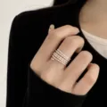 Silver multi-layered twisted open ring, minimalist metal index finger ring variant. - Open Adjustable / Silver (JZ5115)